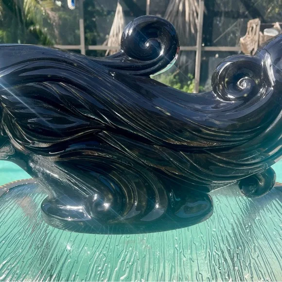 Ceramic Gloss Black Sculpture Statue Women's Fashion Hair Style Beauty Mermaid - Picture 7 of 16